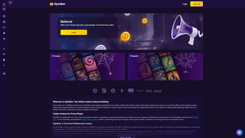 spinbet lobby screenshot
