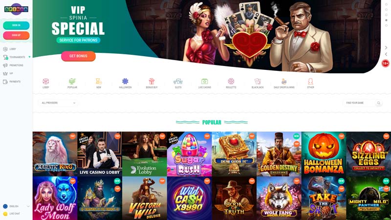 spinia-casino lobby screenshot