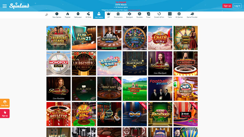 spinland-casino live screenshot