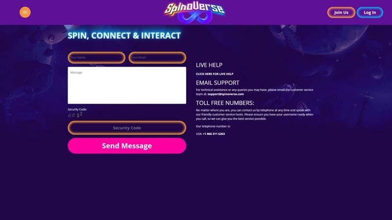 spinoverse support screenshot