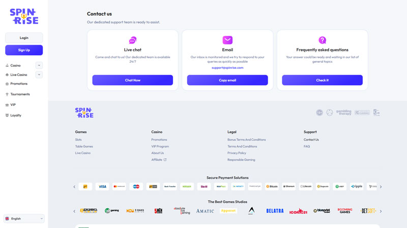 spinrise support screenshot