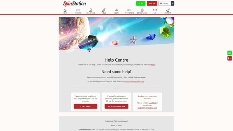 spinstation-x-casino support screenshot