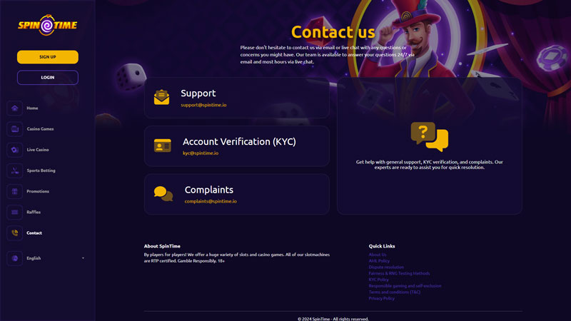 spintime support screenshot