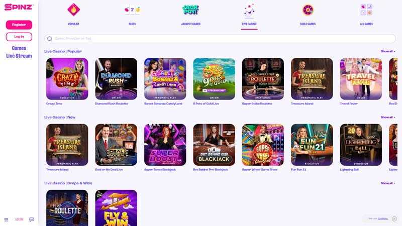 spinz live screenshot