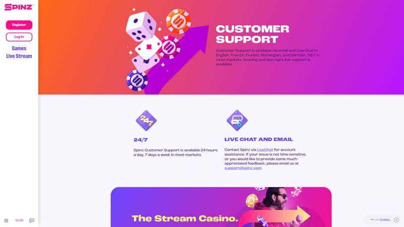 spinz support screenshot