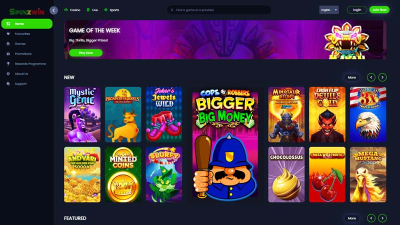 spinzwin-casino lobby screenshot