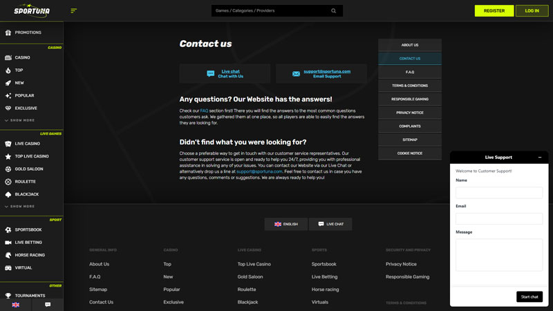 sportuna support screenshot