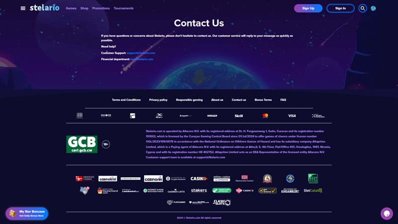 stelario support screenshot