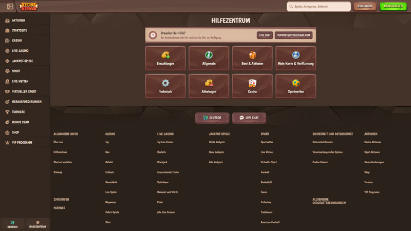 stonevegas support screenshot