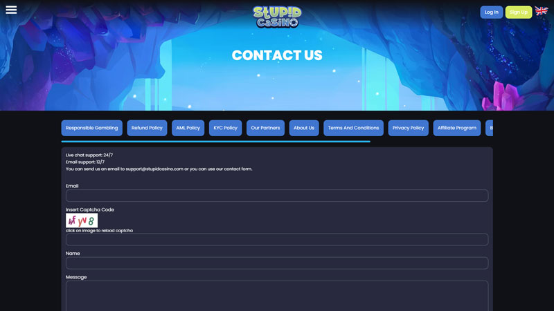 stupid-casino support screenshot