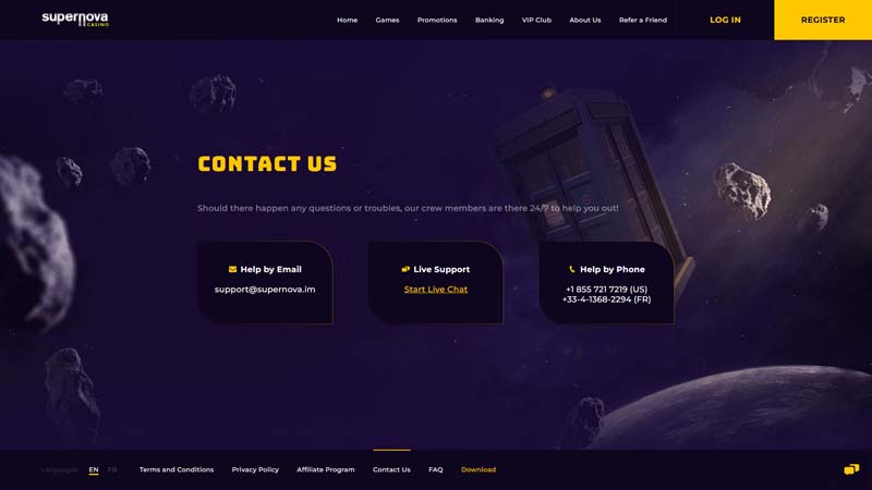 supernova-casino support screenshot