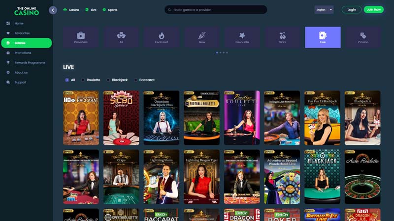 theonlinecasino live screenshot