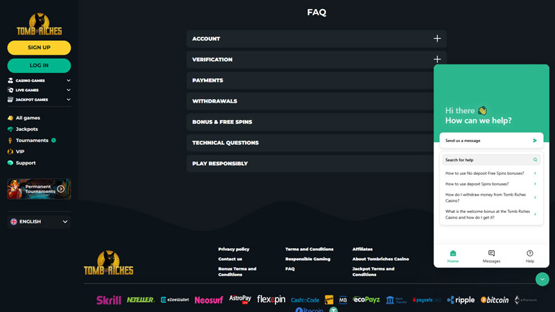 tomb-riches support screenshot