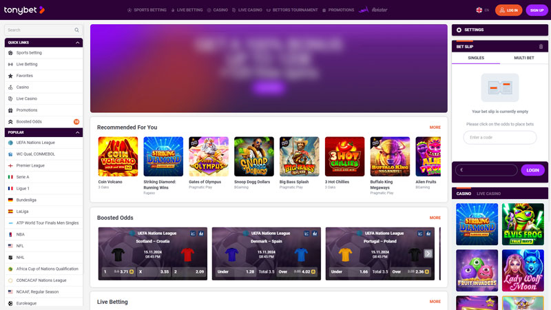 tony-bet-casino lobby screenshot