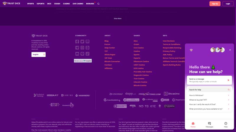 trustdice support screenshot