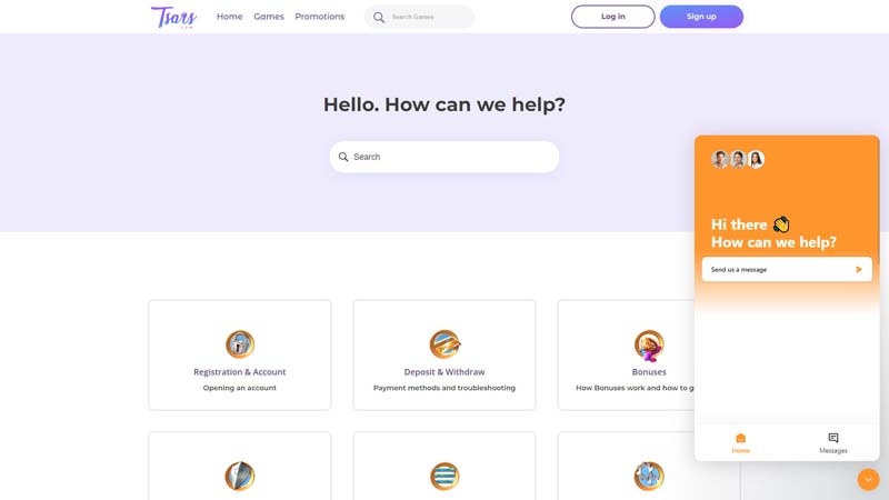 tsars support screenshot