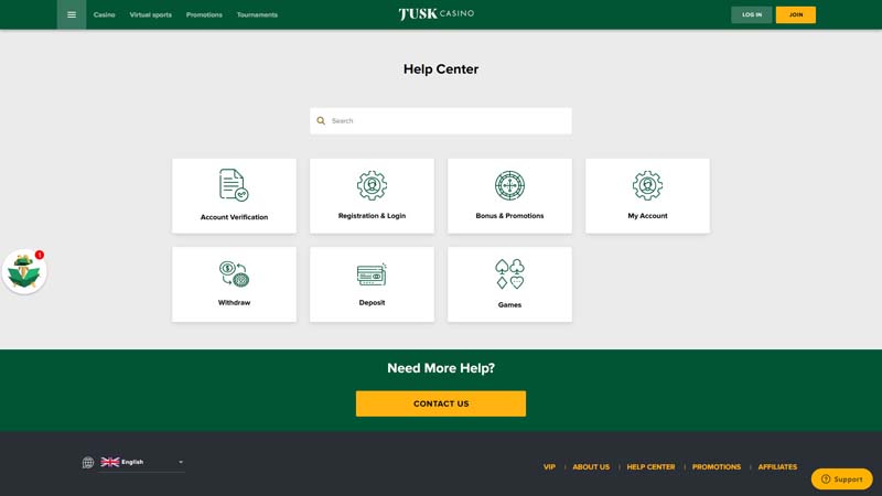 tusk-casino support screenshot