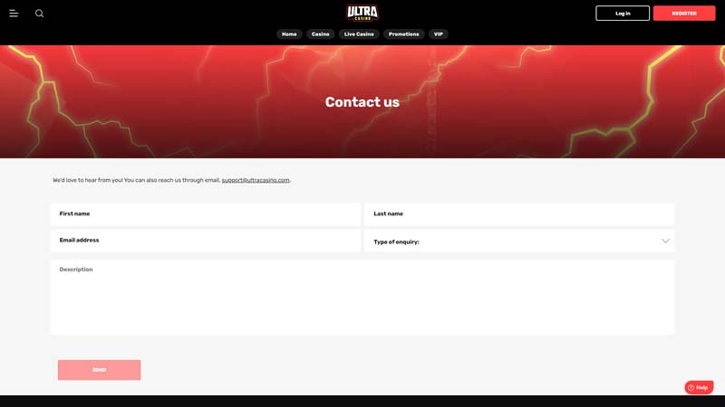 ultracasino support screenshot