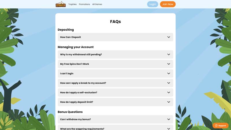 umbingo-casino support screenshot