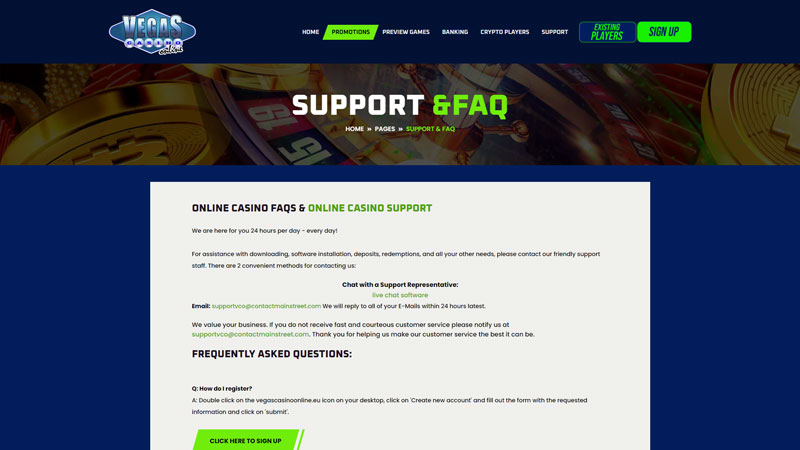vegas-casino-online support screenshot