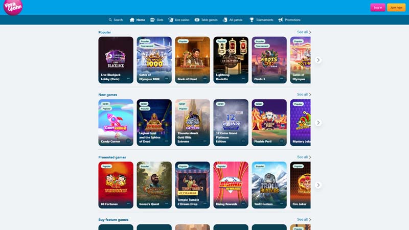 vera-and-john-casino lobby screenshot