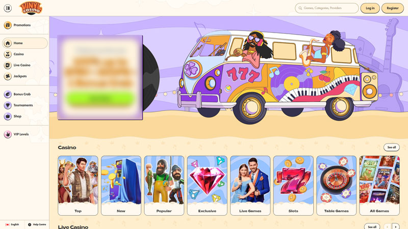 vinylcasino lobby screenshot