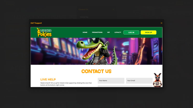 wicked-pokies support screenshot