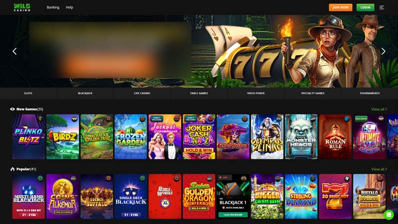 wildcasino lobby screenshot