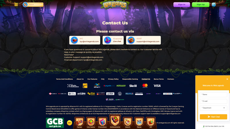 winlegends support screenshot