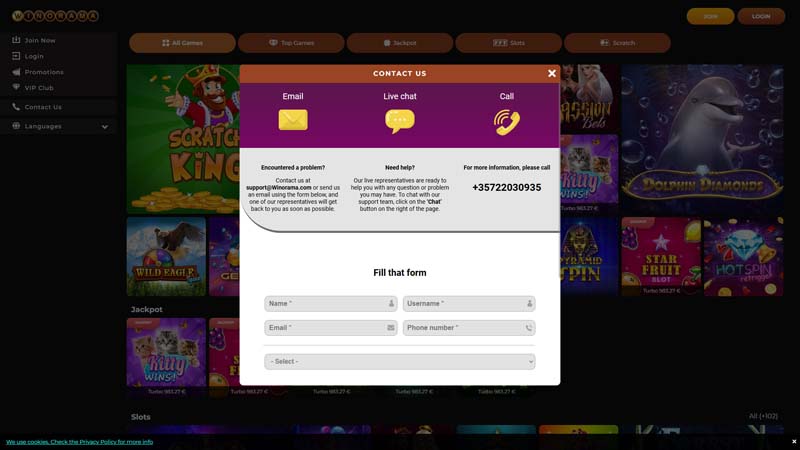 winorama-casino support screenshot