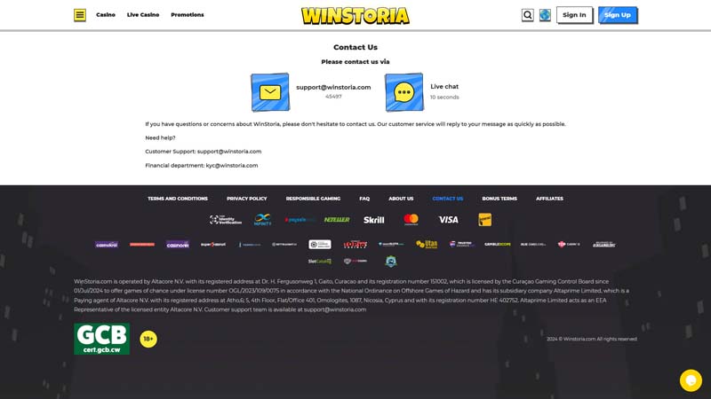 winstoria support screenshot