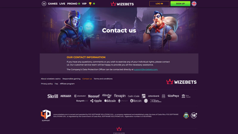 wizebets support screenshot