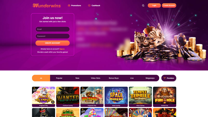 wunderwins lobby screenshot