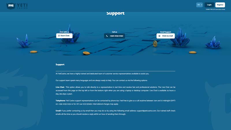 yeti-casino support screenshot