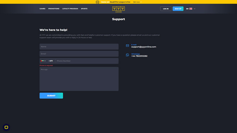 yyy-casino support screenshot