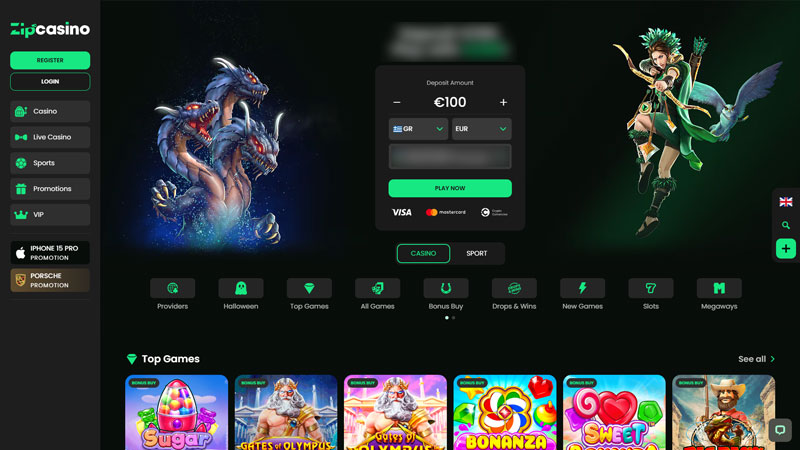 zipcasino lobby screenshot
